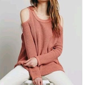 Free People Coral Sunrise Cold Shoulder Sweater